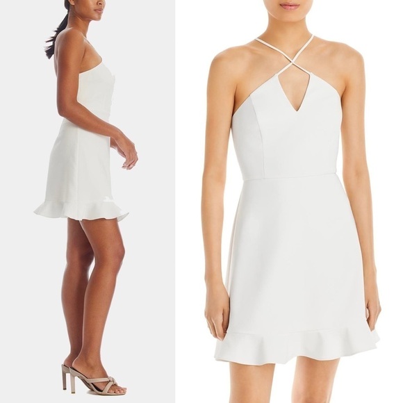 NWT AIDAN MATTOX Ivory Crisscross Halter Neck Sleeveless Ruffle Hem Dress 10 - Picture 3 of 12